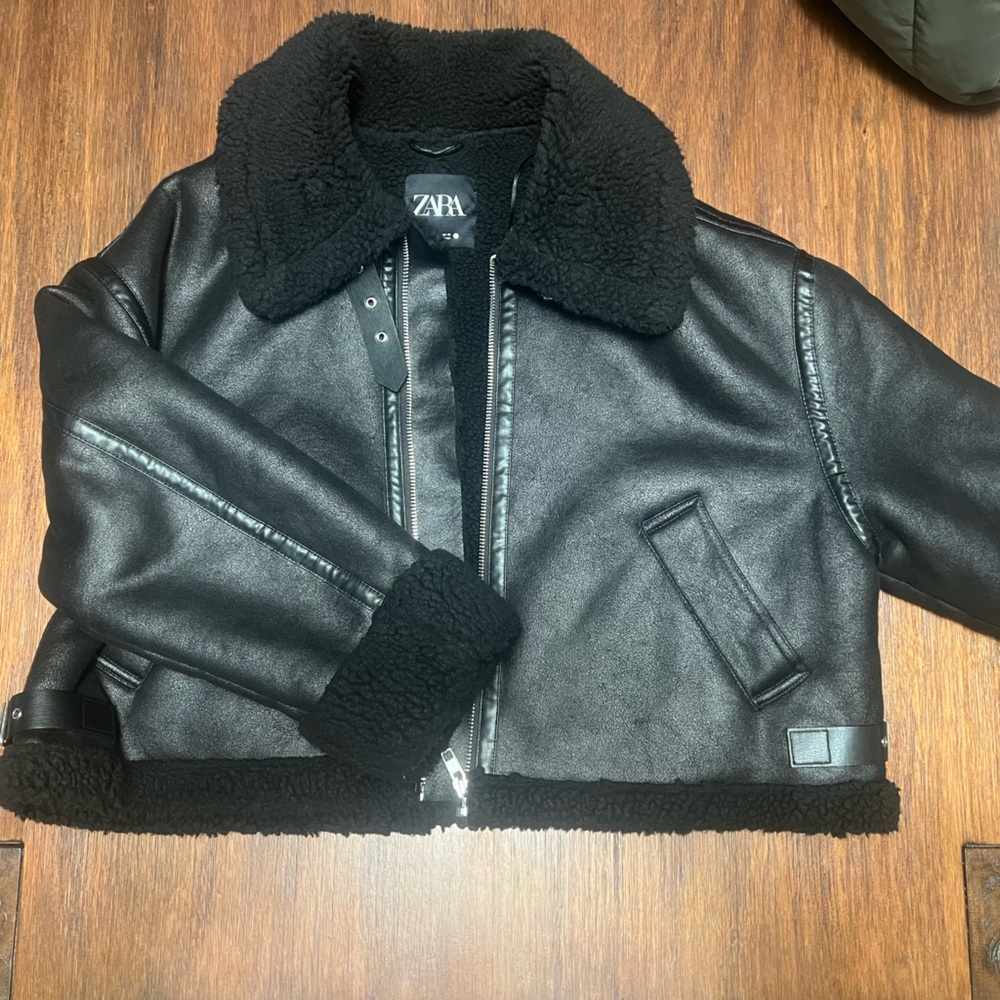 Zara Faux Leather Bomber Jacket
